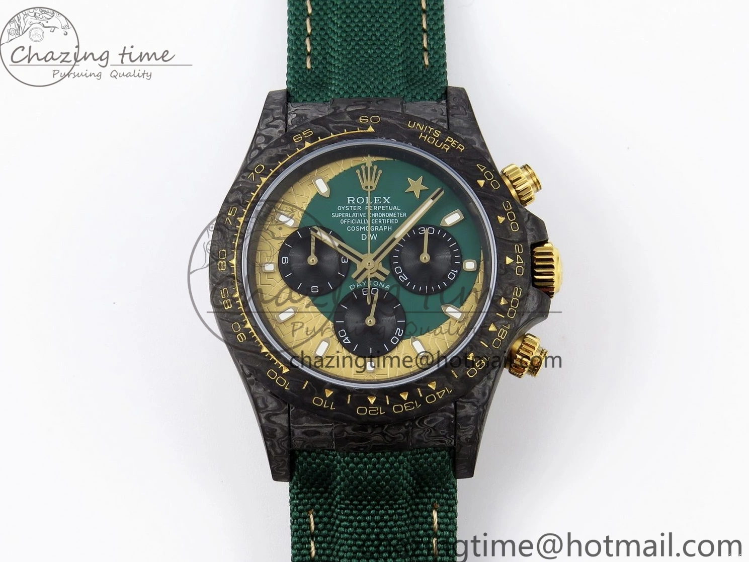 Nylon A7750 on YG DIW Dial Carbon Green Case Green Edition Daytona and Bezel Strap DIWF 0428